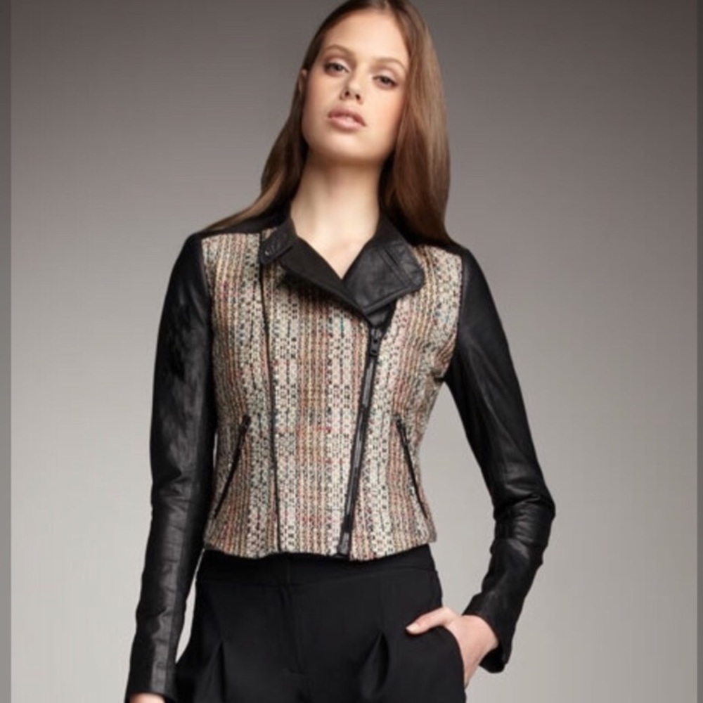 Theory Leather and Tweed Moro Jacket